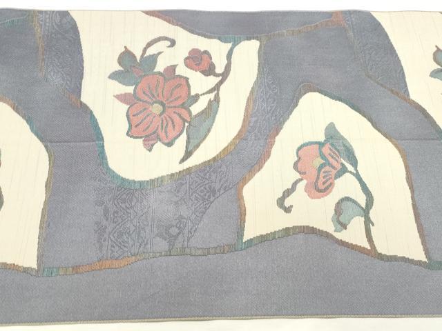 平和屋着物◎八寸名古屋帯 枝花文 正絹 逸品 DABK8586cm