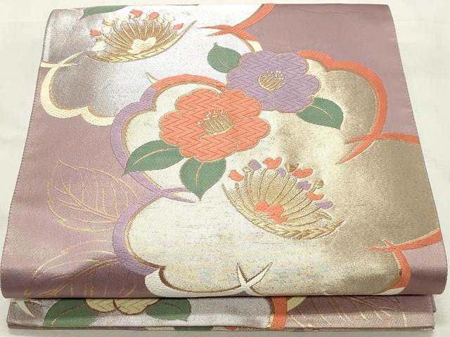 平和屋着物◎六通柄袋帯 唐織 譜季彩 草花文 金銀糸 正絹 逸品 DABK8597cm