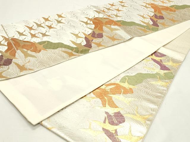 平和屋着物◎六通柄袋帯 吉祥群れ鳥文 九百錦 金銀糸 正絹 逸品 DABK8611cm