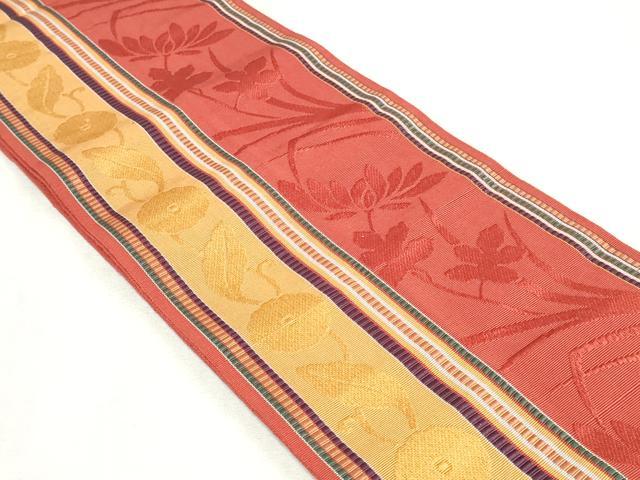 平和屋着物◎本場筑前博多織 半幅帯 草花間道 正絹 逸品 DABK8622cm