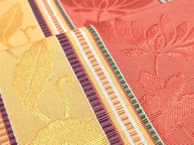平和屋着物◎本場筑前博多織 半幅帯 草花間道 正絹 逸品 DABK8622cm