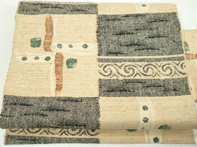 平和屋着物◎八寸名古屋帯 紬地 抽象文様 正絹 逸品 DABK8644cm