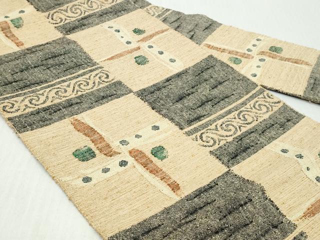 平和屋着物◎八寸名古屋帯 紬地 抽象文様 正絹 逸品 DABK8644cm
