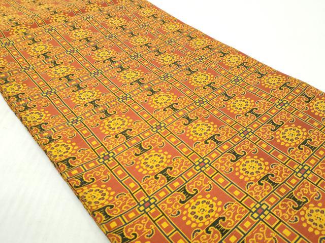 平和屋着物◎両面 全通柄袋帯 格子花文 正絹 逸品 DABK8662cm