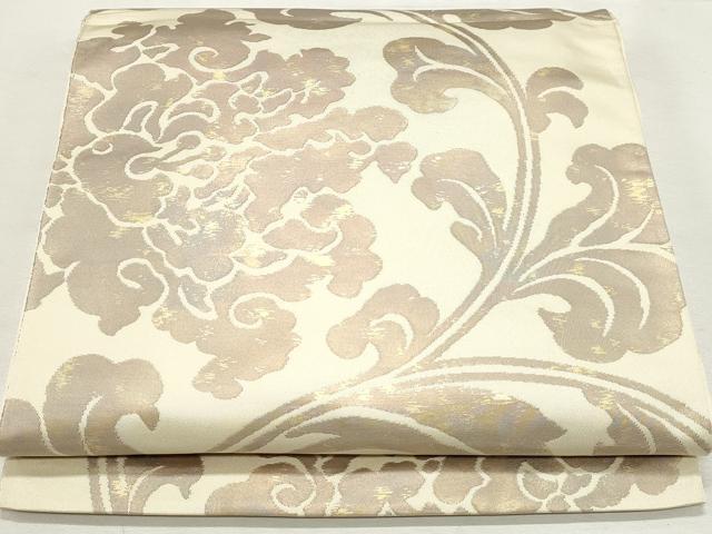 平和屋着物◎六通柄 本袋帯 手織 花唐草文 引箔 正絹 逸品 DABK8671cm