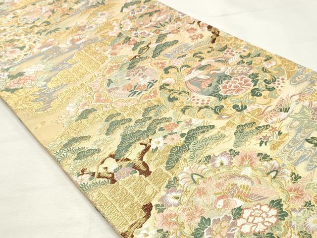 平和屋着物◎六通柄袋帯 唐織 風景花文 金糸 正絹 逸品 DABK8677cm