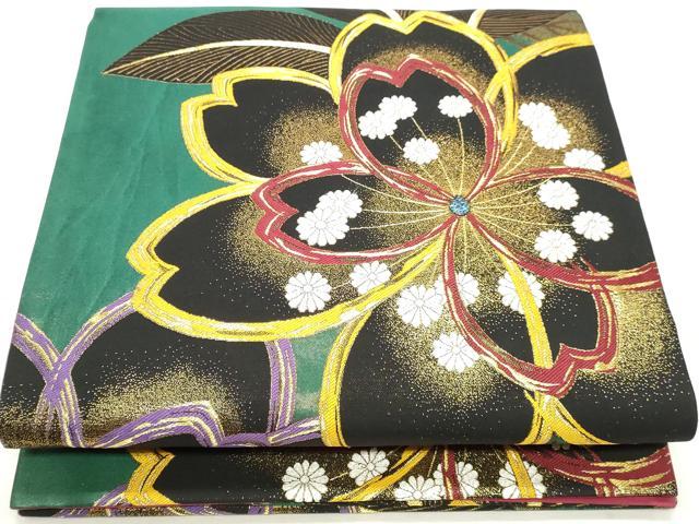 平和屋着物◎六通柄袋帯 唐織 草花文 金銀糸 正絹 逸品 DABK8682cm