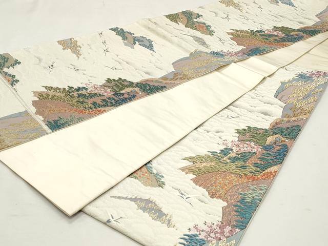 平和屋着物◎六通柄袋帯 唐織 雲海鶴鳴詩 金銀糸 正絹 逸品 DABK8684cm