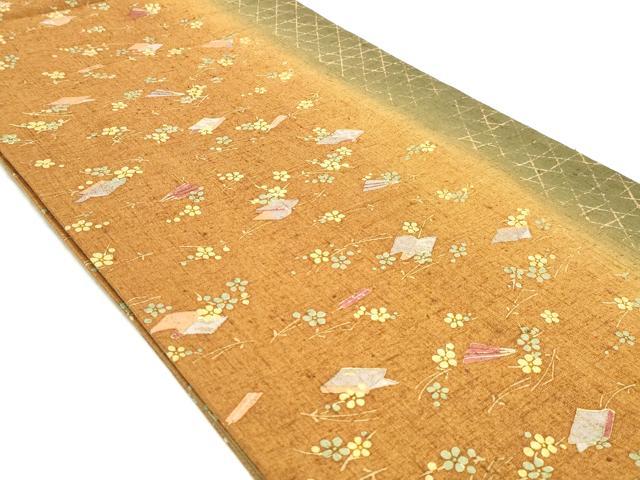 平和屋着物◎全通柄袋帯 冊子花文 正絹 逸品 DABK8688cm