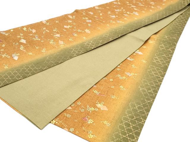 平和屋着物◎全通柄袋帯 冊子花文 正絹 逸品 DABK8688cm