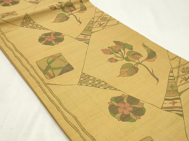 平和屋着物◎六通柄袋帯 切嵌花文 正絹 逸品 DABK8689cm