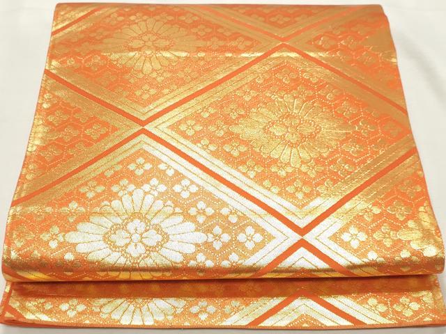 平和屋着物◎六通柄袋帯 花菱文 金糸 正絹 逸品 DABK8690cm