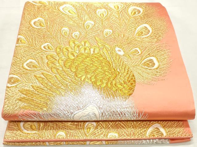 平和屋着物◎六通柄袋帯 唐織 孔雀 金銀糸 正絹 逸品 DABK8697cm