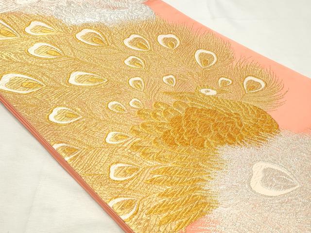平和屋着物◎六通柄袋帯 唐織 孔雀 金銀糸 正絹 逸品 DABK8697cm