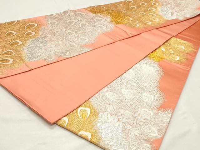 平和屋着物◎六通柄袋帯 唐織 孔雀 金銀糸 正絹 逸品 DABK8697cm