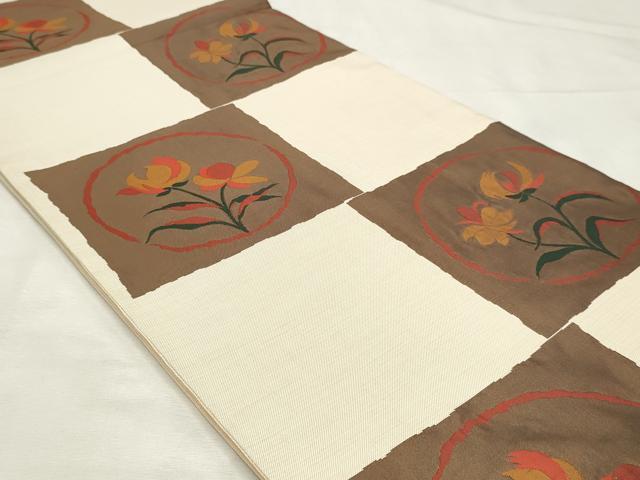平和屋着物◎六通柄袋帯 紹巴 古今絵巻 正絹 逸品 DABK8698cm