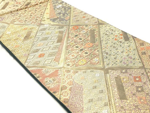 平和屋着物◎六通柄袋帯 唐織 冊子花文 金糸 引箔 正絹 逸品 DABK8700cm