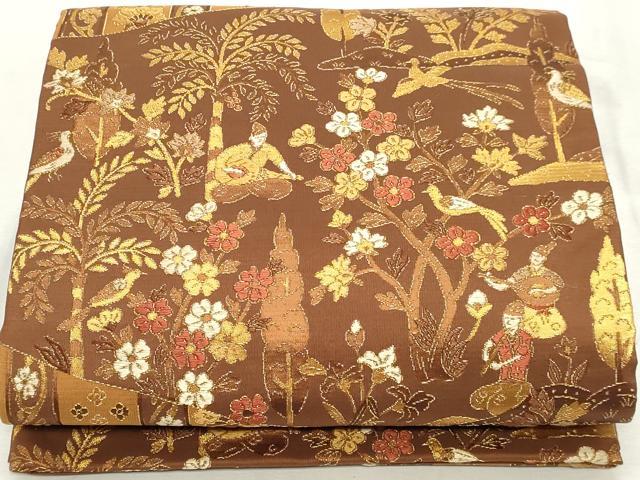 平和屋着物◎六通柄袋帯 唐織 人物風景花鳥文 金糸 正絹 逸品 DABK8705cm