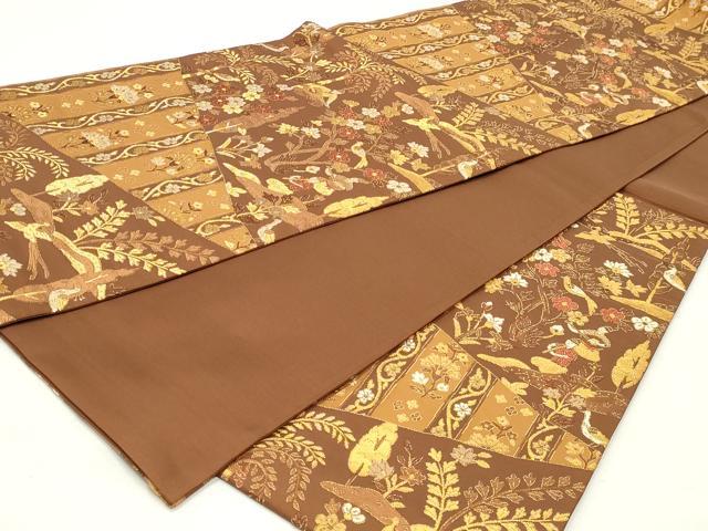 平和屋着物◎六通柄袋帯 唐織 人物風景花鳥文 金糸 正絹 逸品 DABK8705cm
