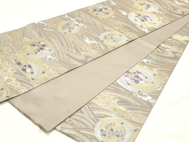 平和屋着物◎六通柄袋帯 唐織 流水花文 金銀糸 正絹 逸品 DABK8706cm