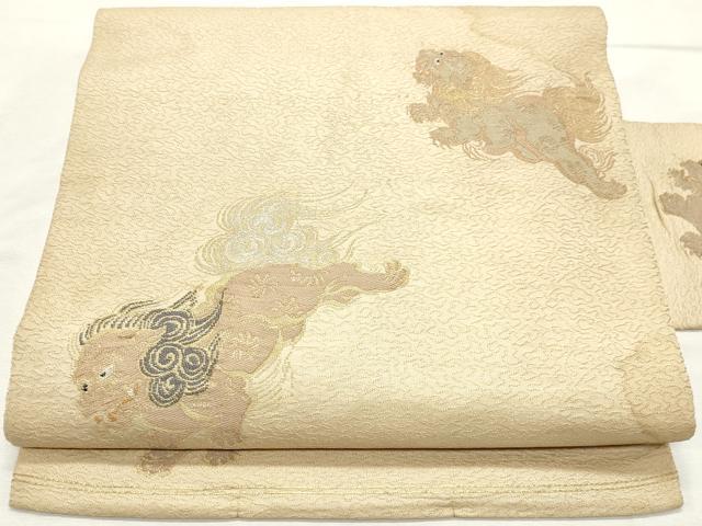 平和屋着物◎アンティーク 大正ロマン 九寸名古屋帯 唐獅子 正絹 逸品 DABK8716cm