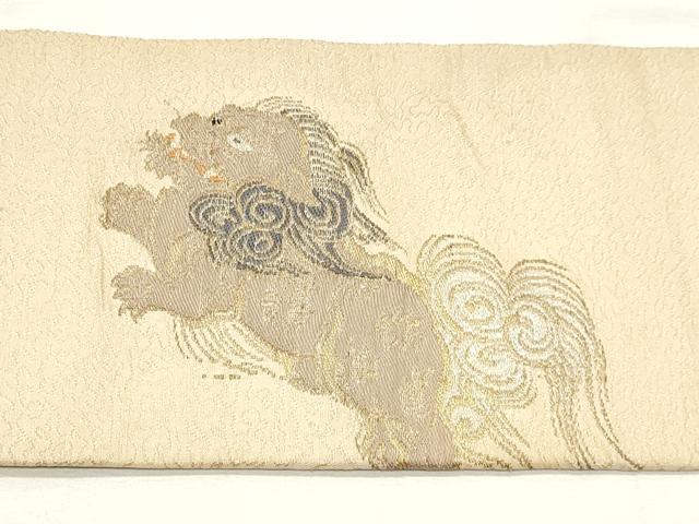 平和屋着物◎アンティーク 大正ロマン 九寸名古屋帯 唐獅子 正絹 逸品 DABK8716cm