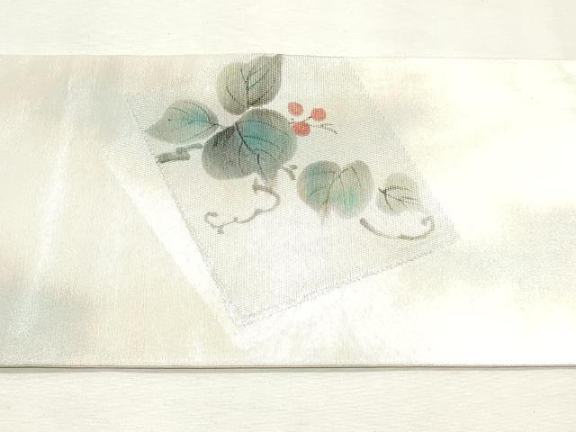 平和屋着物◎九寸名古屋帯 作家物 手描き 色紙花文 銀糸 正絹 逸品 DABK8717cm