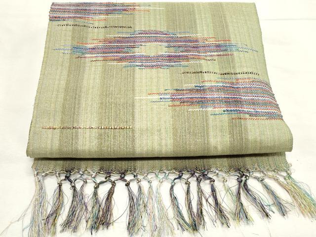 平和屋着物◎八寸名古屋帯 霞文 金糸 正絹 逸品 DABK8724cm