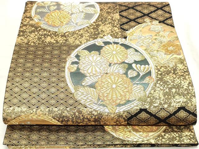 平和屋着物◎六通柄袋帯 麗しの装い 黒地 金銀糸 正絹 逸品 DABK8730cm