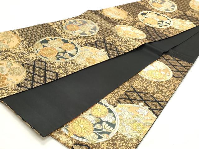 平和屋着物◎六通柄袋帯 麗しの装い 黒地 金銀糸 正絹 逸品 DABK8730cm