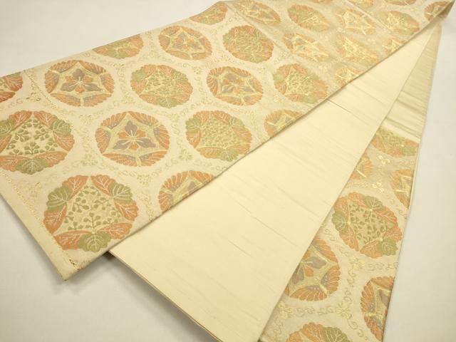 平和屋着物◎六通柄袋帯 花唐草丸文 金糸 正絹 逸品 DABK8743cm