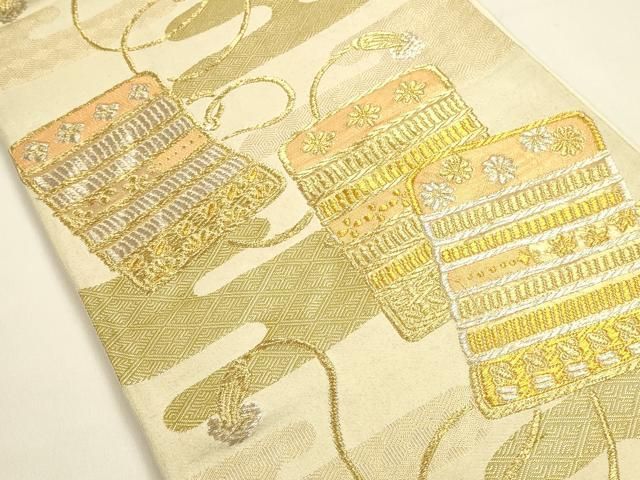 平和屋着物◎六通柄袋帯 鎧縅文 金銀糸 正絹 逸品 DABK8747cm