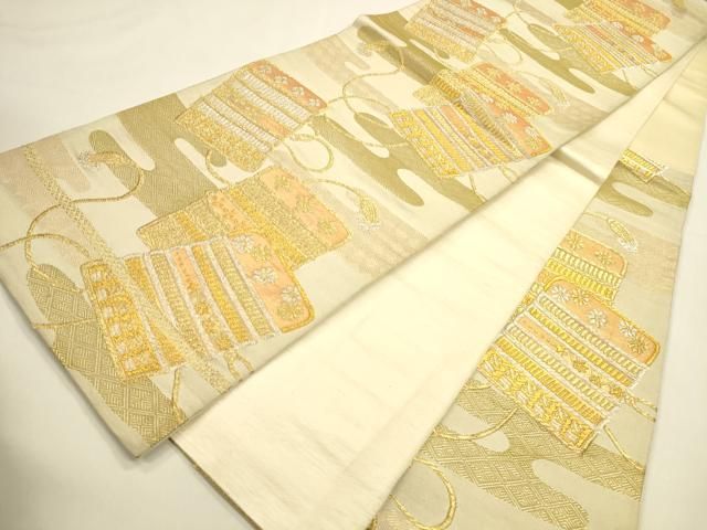 平和屋着物◎六通柄袋帯 鎧縅文 金銀糸 正絹 逸品 DABK8747cm
