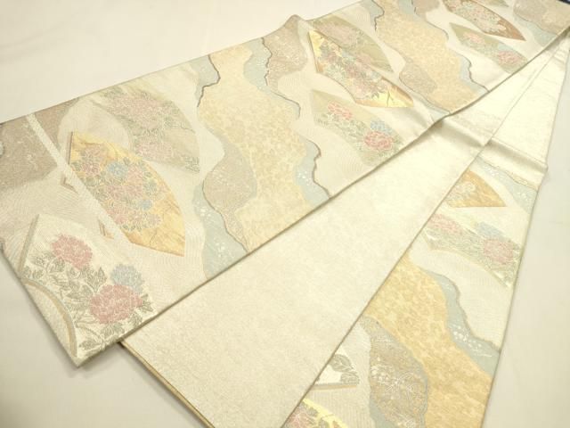 平和屋着物◎佐賀錦 六通柄袋帯 山道扇面文 金銀糸 正絹 逸品 DABK8749cm