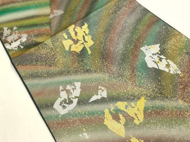 平和屋着物◎西陣 六通柄袋帯 箔散らし 金銀彩 正絹 逸品 未使用 DABK8772cm