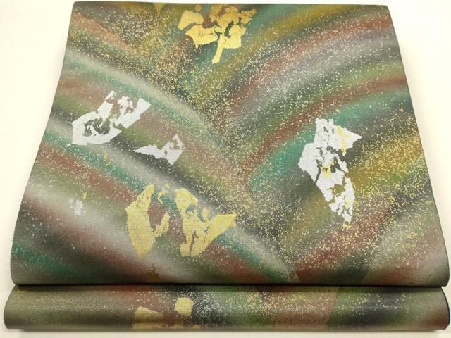 平和屋着物◎西陣 六通柄袋帯 箔散らし 金銀彩 正絹 逸品 未使用 DABK8772cm