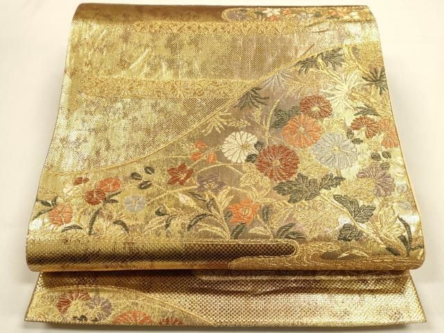 平和屋着物◎六通柄袋帯 遠山露蒔絵文 彩箔 金糸 正絹 逸品 DABK8774cm
