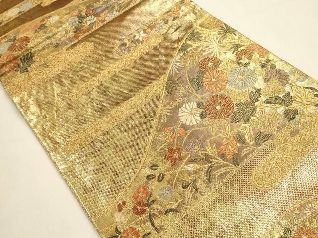 平和屋着物◎六通柄袋帯 遠山露蒔絵文 彩箔 金糸 正絹 逸品 DABK8774cm