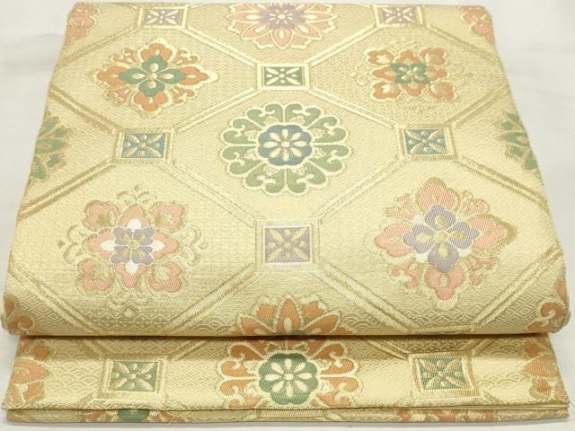 平和屋着物◎六通柄 本袋帯 蜀江花文 金糸 正絹 逸品 DABK8793cm