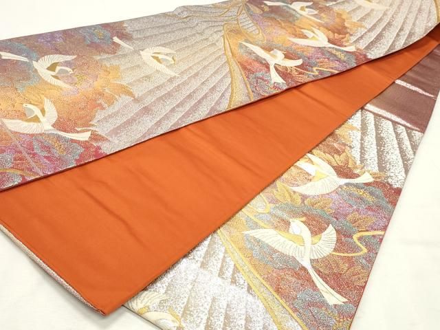 平和屋着物◎六通柄袋帯 飛鳥花文 金銀糸 正絹 逸品 DABK8799cm