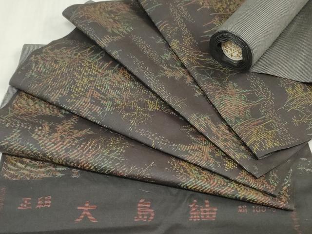 平和屋着物▼大島紬 反物 着尺 草花文 逸品 未使用 DABK9065zy