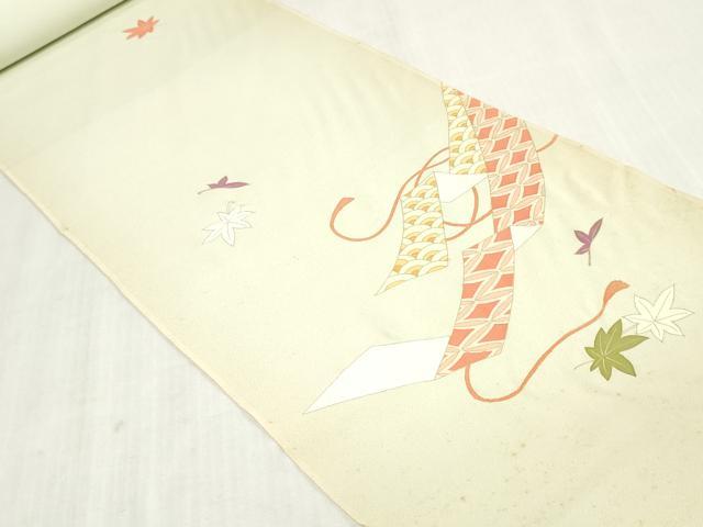 平和屋着物▼付下げ 反物 着尺 彩佳織 几帳草花文 金彩 若芽色 逸品 未使用 DABK9083zy