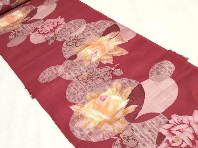 平和屋着物●アンティーク 大正ロマン 小紋 反物 着尺 銘仙 草花文 綿 逸品 未使用 DABK9098zy