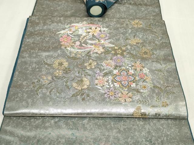 平和屋着物▼西陣 高島織物謹製 名古屋帯 帯反物 鳳凰花丸文 青銅箔 金銀糸 証紙付き 逸品 未使用 DABK9108zy
