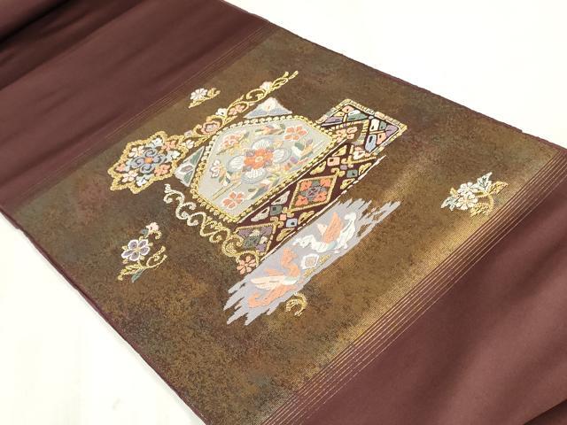 平和屋着物▼西陣 しらえ織物謹製 名古屋帯 帯反物 唐織 花鳥文 金銀糸 証紙付き 逸品 未使用 DABK9109zy