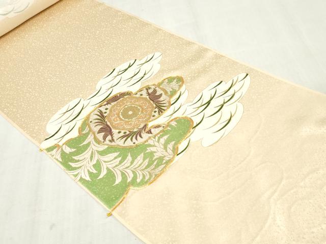 平和屋着物▼付下げ 反物 着尺 駒刺繍 尾長鳥花唐草文 金彩 逸品 未使用 DABK9148zy
