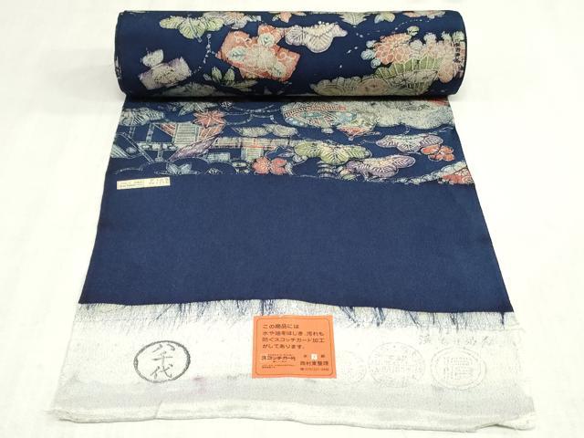 平和屋着物▼小紋 反物 着尺 ろうけつ染め 御所解文様 鬼しぼ縮緬 三越扱い 逸品 未使用 DABK9178zy