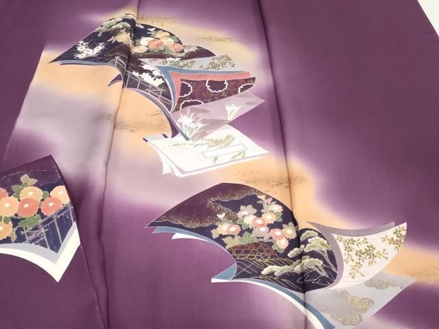 平和屋着物▼中国三大刺繍 相良刺繍 付下げ 反物 着尺 冊子籬草花文 暈し染め 金彩 逸品 未使用 DABK9277zy