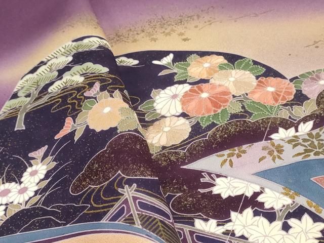 平和屋着物▼中国三大刺繍 相良刺繍 付下げ 反物 着尺 冊子籬草花文 暈し染め 金彩 逸品 未使用 DABK9277zy