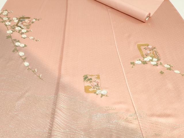 平和屋着物▼付下げ 反物 着尺 刺繍 色紙草花文 暈し染め 金銀彩 逸品 未使用 DABK9284zy